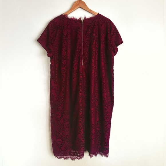 DownEast 2XL Burgundy Lace Knee Length Dress Touch of Luze Maroon Plus Size - Picture 2 of 6